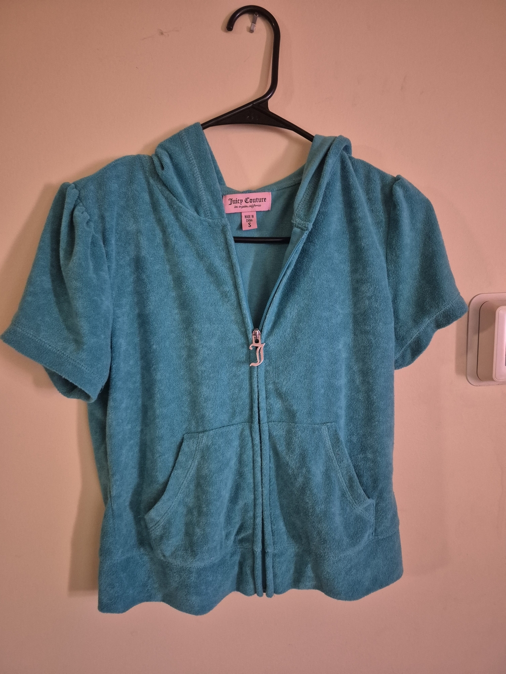 Juicy Couture Velour Short-Sleeve Zip Up Hoodie Jacket Tourquoise Small